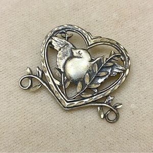 Vintage 1930’s Sterling Silver Heart Bird Brooch